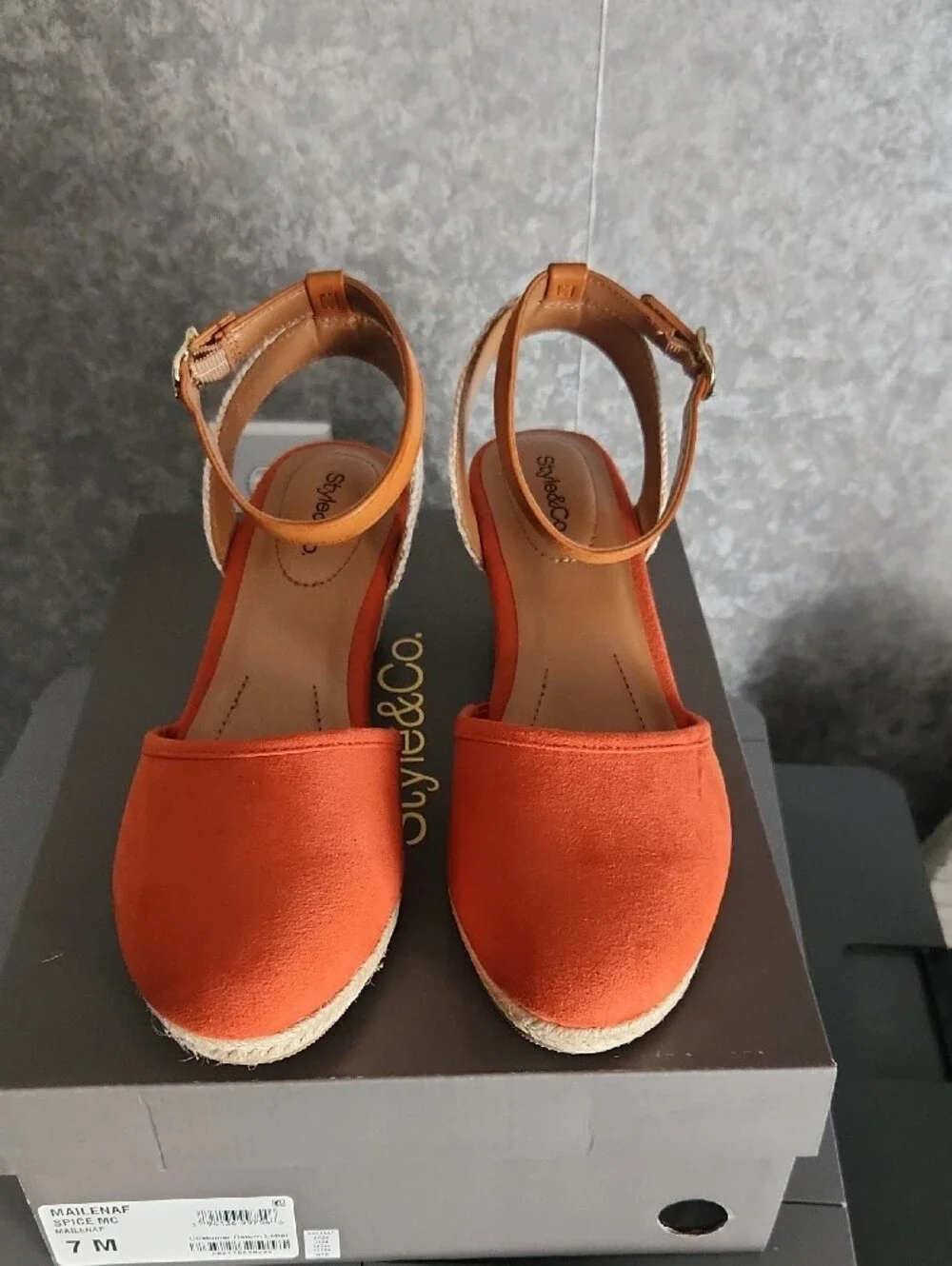 Women's Orange Espadrille Wedge Sandals with Ankle Strap, size 7, NWT.
